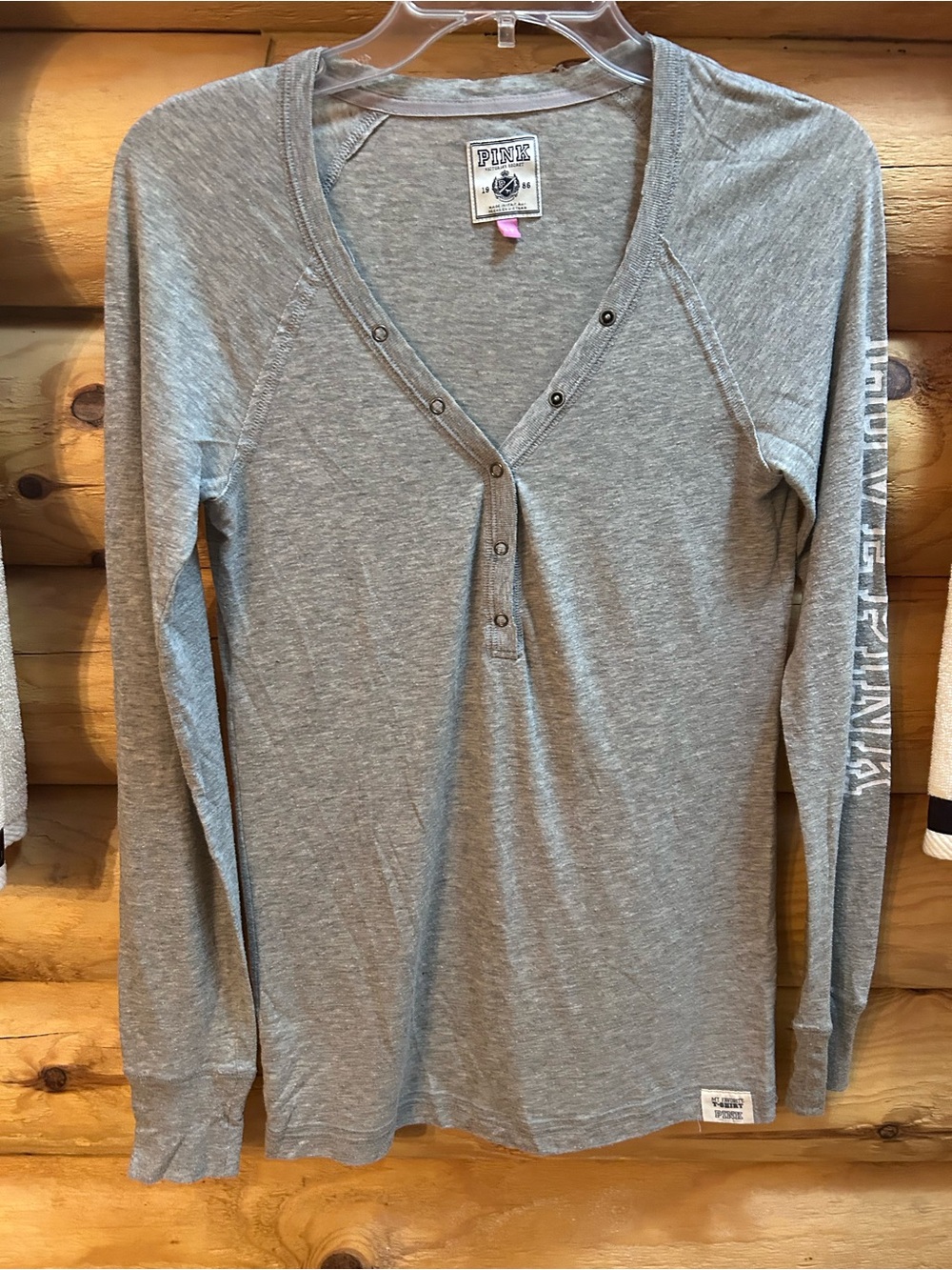 Vintage PINK Victoria's Secret Long-Sleeve Gray Henley Top